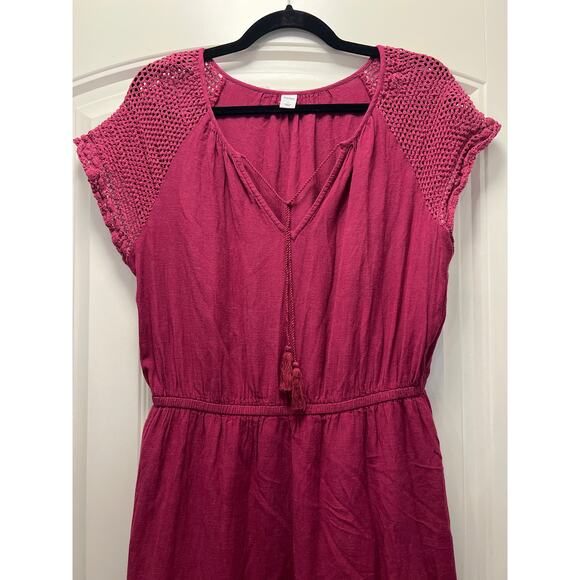 Old Navy Women’s Crochet-Sleeve Waist-Defined Midi Dress Tasseled Size L Purple - Picture 4 of 6